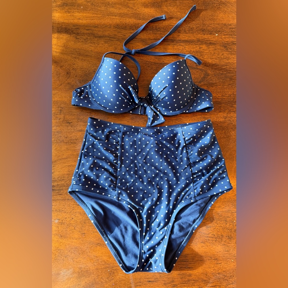 Aerie Blue & White Polka Dot Bridget Bikini Set - Size 34A / Small
